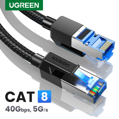 كابل إيثرنت من UGREEN طراز CAT8 مع 40 جيجا بايت في الثانية 2000MHz CAT 8 سلك شبكة من القطن المضفر للإنترنت لأجهزة الكمبيوتر المحمولة كابل RJ45 مع جهاز توجيه PS 4