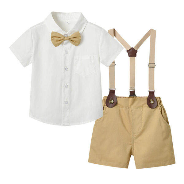 Children's Short-sleeved Cardigan Suspender Shorts Two-piece Set