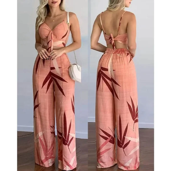 Casual Lace up Back Top &High Waist Pants