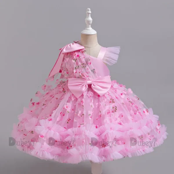 Fairy Children Girl Flowers Dress for Kids One Shoulder Party Gown 3d Florals Toddler Birthday Costume Fashion Wear 0-5Y