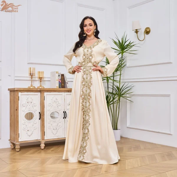 Elegant Muslim Women Dress with Embroidery Lace Retro Fashion Abaya Party Long Dress Morocco Kaftan Islamic Clothing