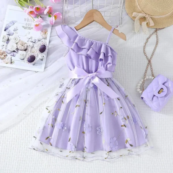 Summer Dress for Baby Girls Kids 2-7 Years Birthday Ruffled Embroidered Sleeveless Floral Princess Dresses Ootd For Baby Girl