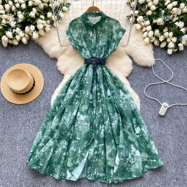Vintage Turn-down Collar Basics Elegant Print Chic