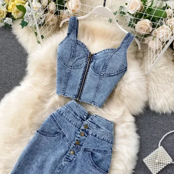 denim set women korean outfits