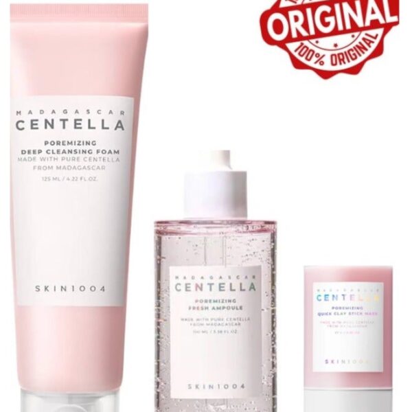 Madagascar Centella Poremizing Set 3 pcs Deep Cleansing Foam 125ml , Fresh Ampoule 100 ml and Quick Clay Stick Mask 27g 225ml+27grams
