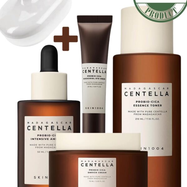 Madagascar Centella Probio-Cica Complete Care Set: Intensive Ampoule, Essence Toner, Enrich Cream, and Bakuchiol Eye Cream 355ml